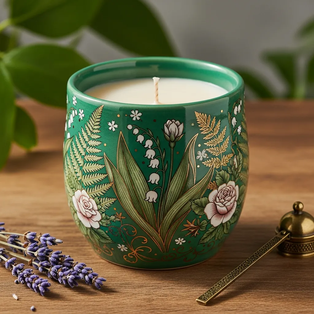 Botanisk Have begrænset udgave stearinlys i håndmalet keramik