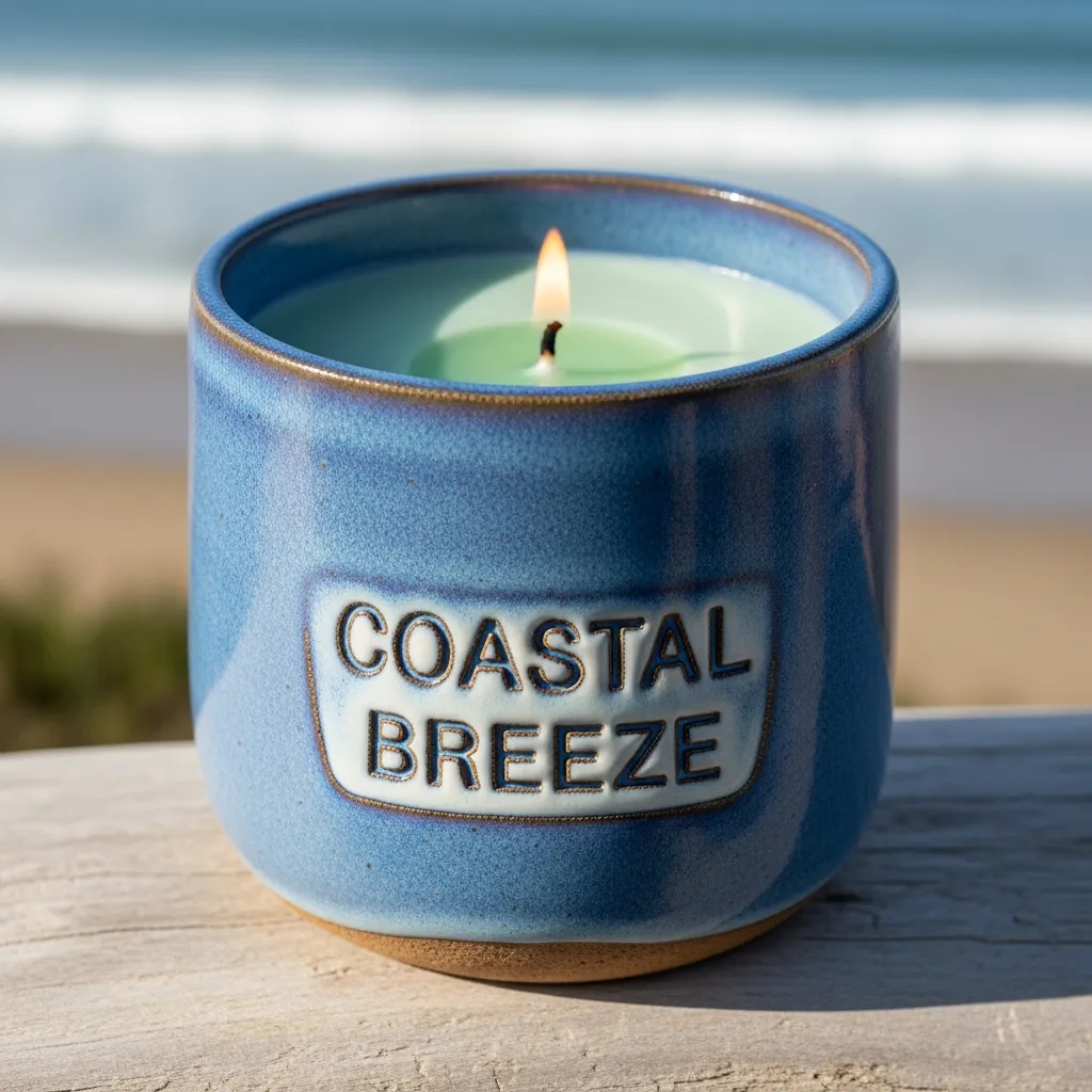 Coastal Breeze stearinlys i blå keramikbeholder